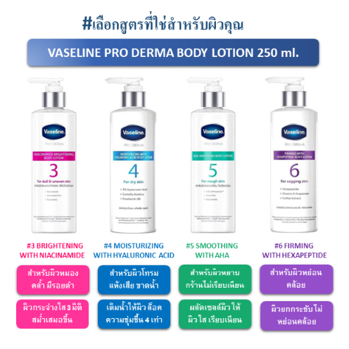 [โลชั่นเซรั่มเข้มข้น] วาสลีน โปร เดอร์มา บอดี้ โลชั่น ขนาด 250 มล. Vaseline Pro Derma Body Lotion 250 ml.