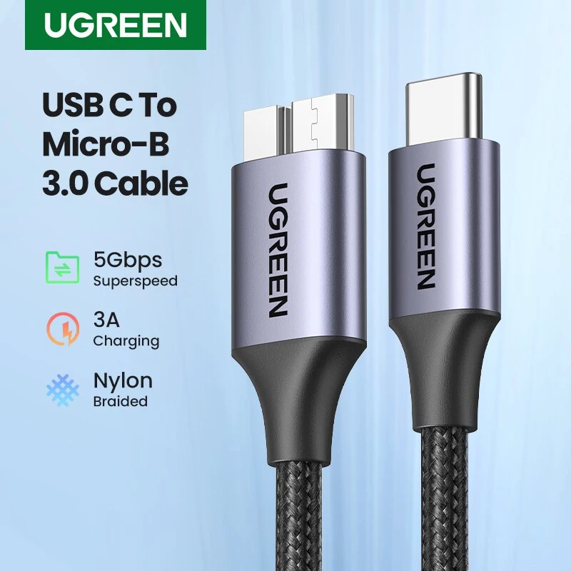 UGREEN รุ่น 15232 สายเคเบิล USB C to Micro B 3.0 Cable 5Gbps 3A Fast Sync สำหรับ Macbook Hard Disk Drive HDD SSD Case
