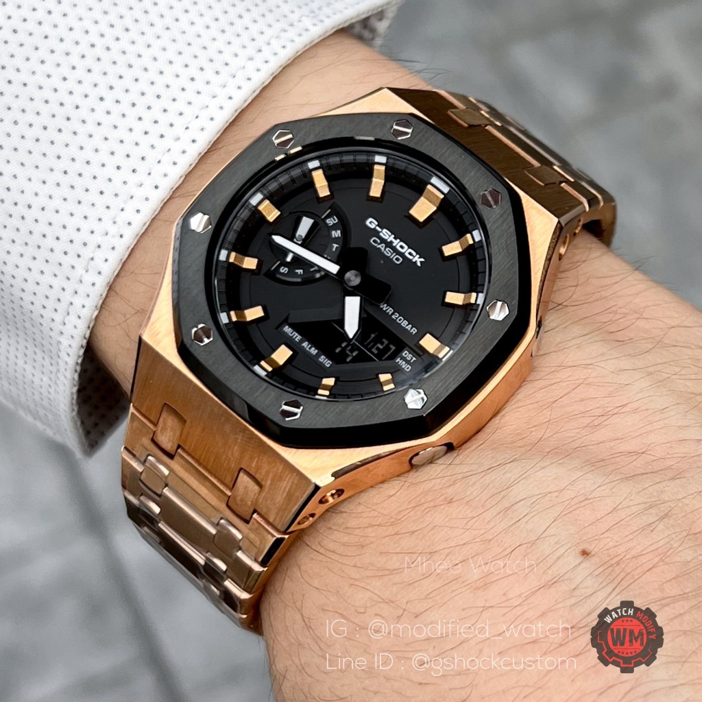 G-Shock Casioak Black Rosegold Twotone Full Metal with Gorgeous Rosegold Hour Markers