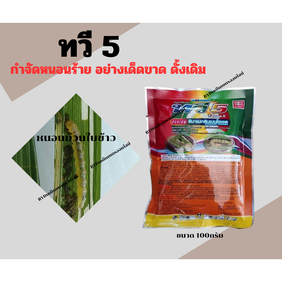 ทวี5 ขนาด100กรัม สารอีมาเมกตินเบนโซเอตคุณภาพสูง ละลายดี ดูดซึมเร็ว หนอนร้ายตายเกลี้ยง กำจัดหนอนอย่างฉับพลัน ฤทธิ์แรง