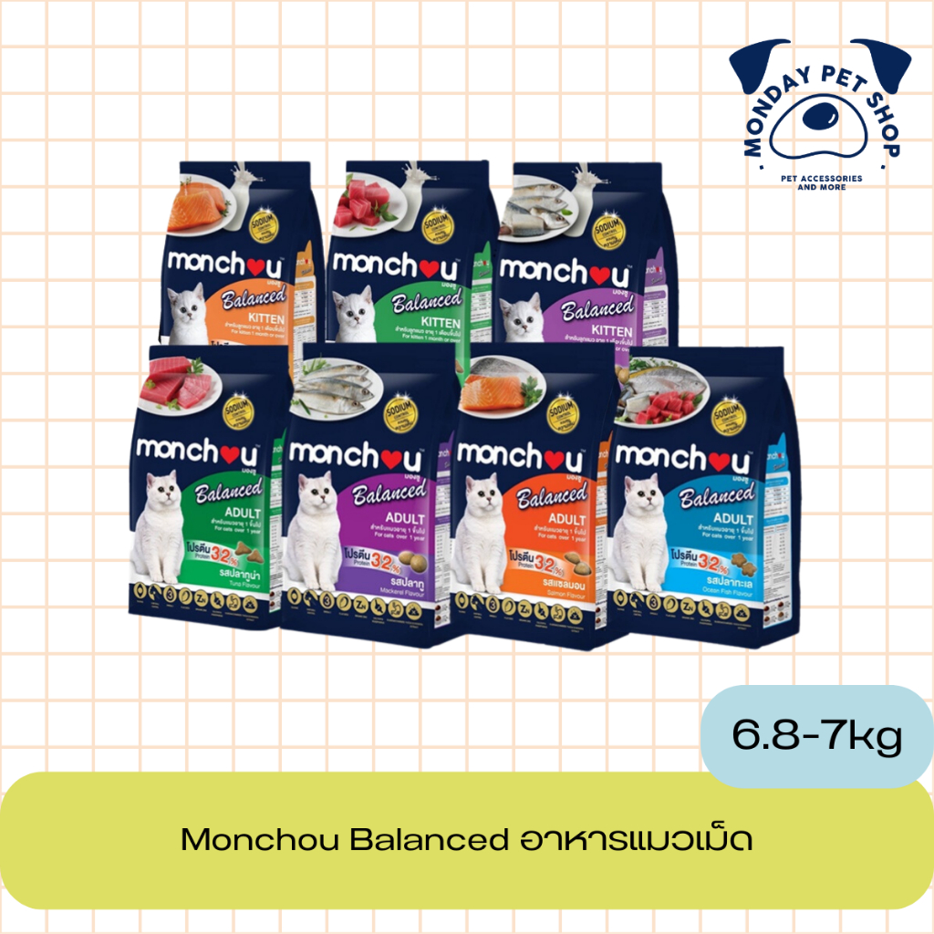 Monchou Balance อาหารเม็ดแมว ขนาด 6.8 - 7 กิโล แบบกระสอบ ( 1กระสอบ/1ออเดอร์ )