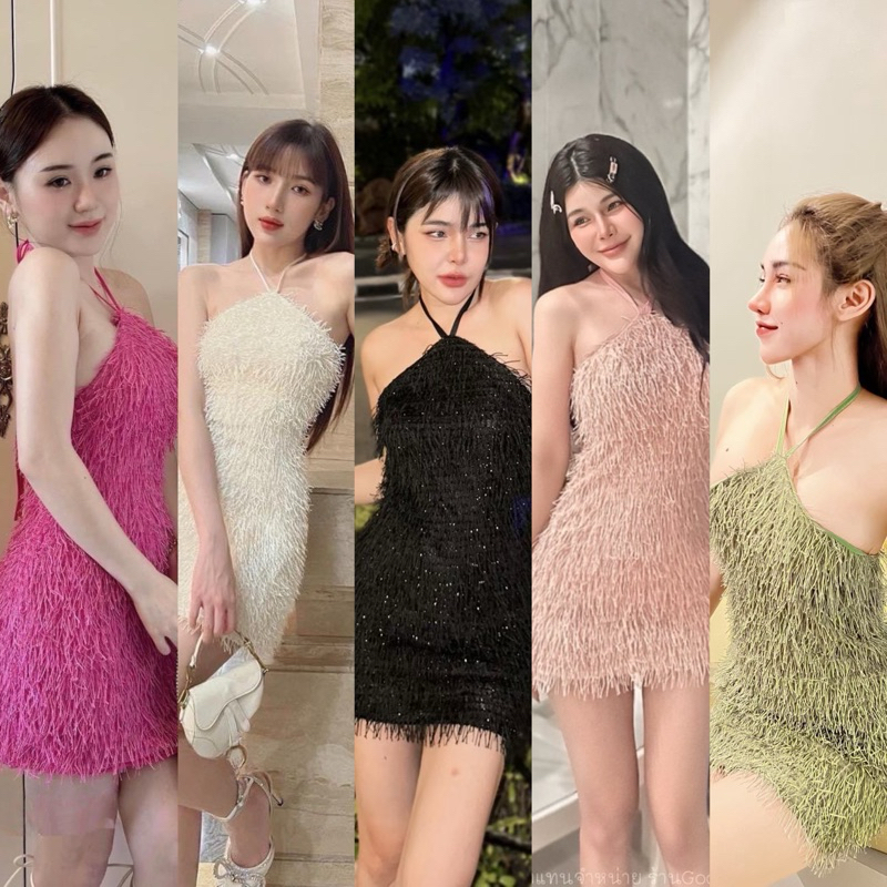 Teera พร้อมส่ง มินิเดรส ทรงเข้ารูป ดีเทลเป็นแบบผูกคอ ผ้าขนอลังการล้านแปด เดินสับสบัดสวยแน่นอนจ้าา