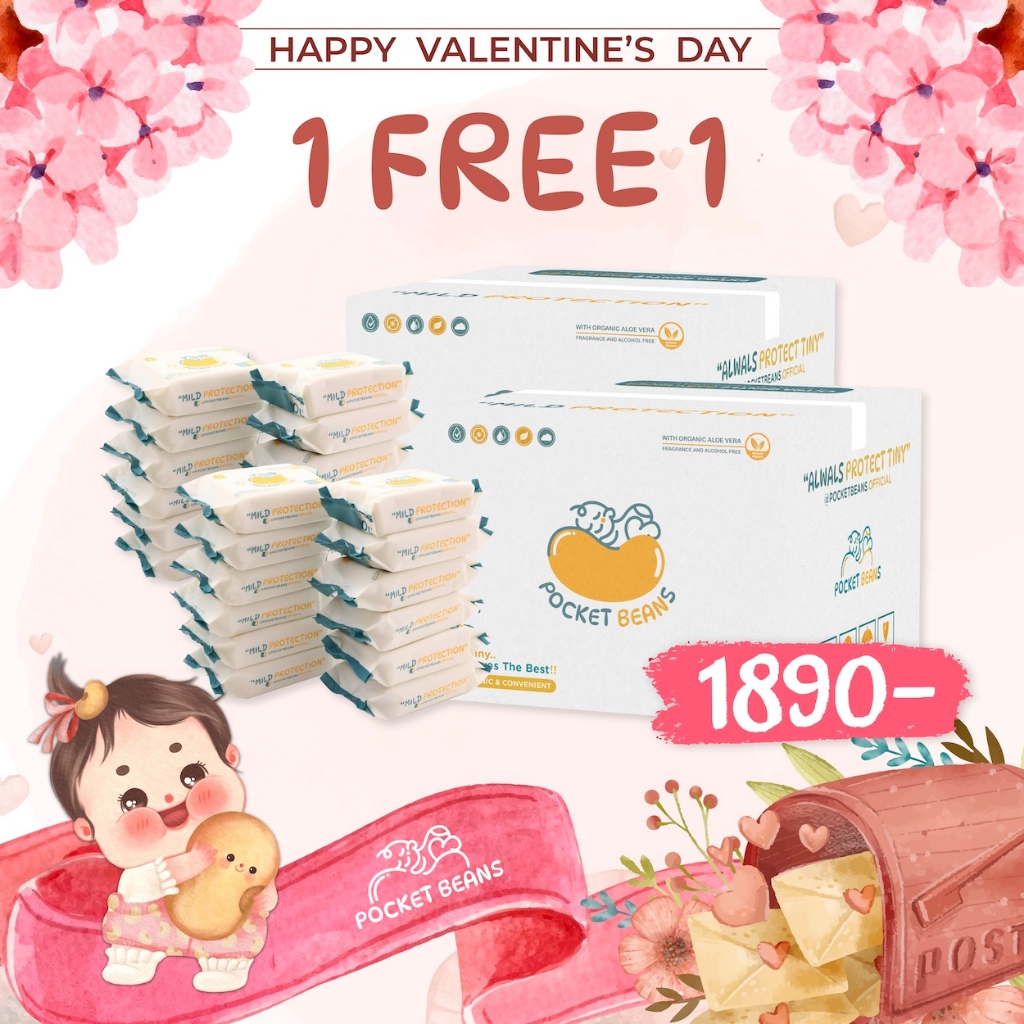 VALENTINE SPECIAL - ทิชชู่เปียกสูตรน้ำเกลือ แพ็ค 80 แผ่น (พอคเก็ต บีนส์ / รุ่นไม่มีฝา) X 12 ห่อ ฟรี 