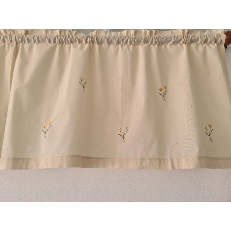 แนะนำ ผ้าม่าน ผ้าม่าน ม่านสั้นครึ่งบานปิดเคาท์เตอร์ ผ้าฝ้ายธรรมชาติปักดอกไม้ ราคาพิเศษ มีเก็บเงินปลายทาง