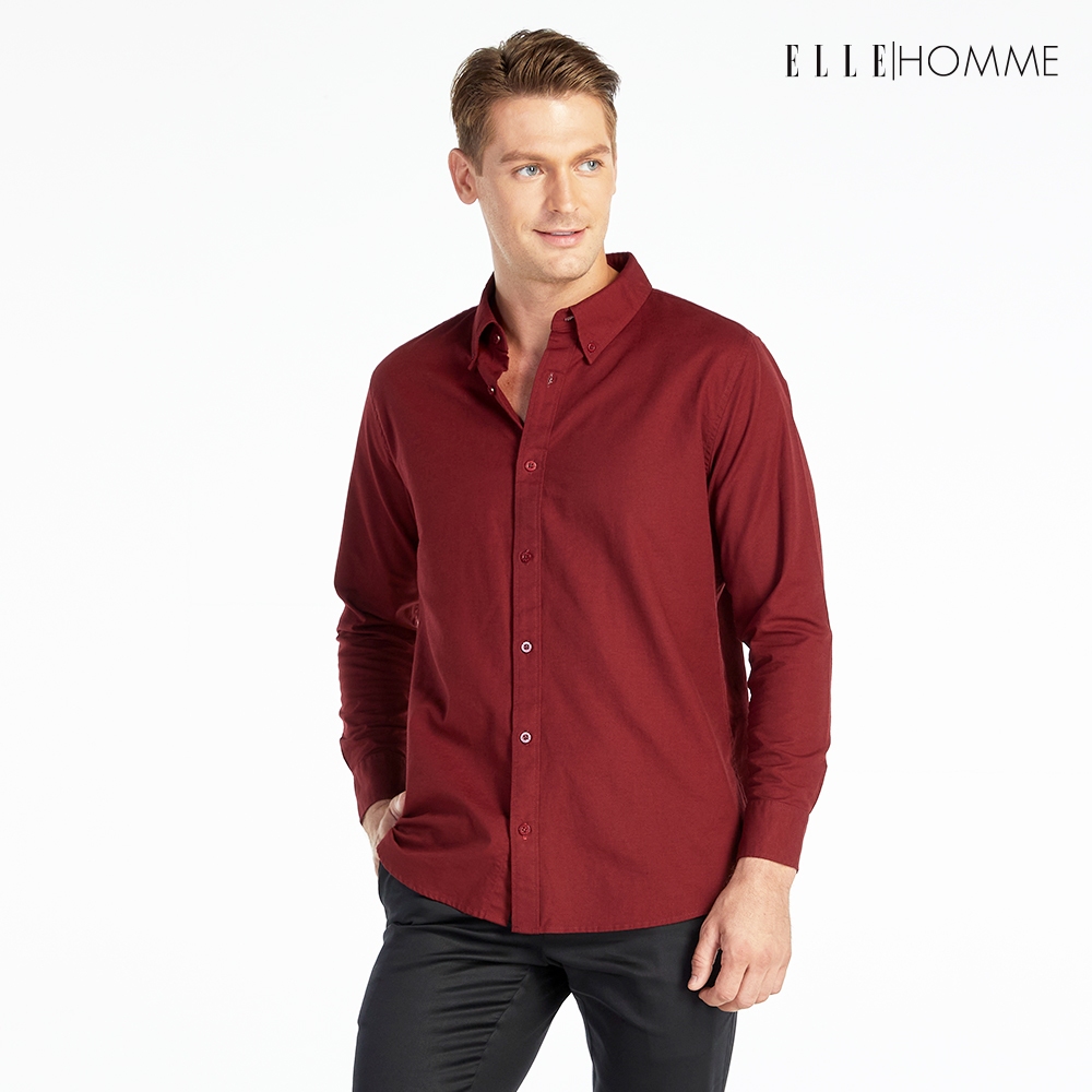 ELLE HOMME | เสื้อเชิ้ตแขนยาว คอปกเชิ้ต ทรง REGULAR สีแดงไวน์ | W8B675