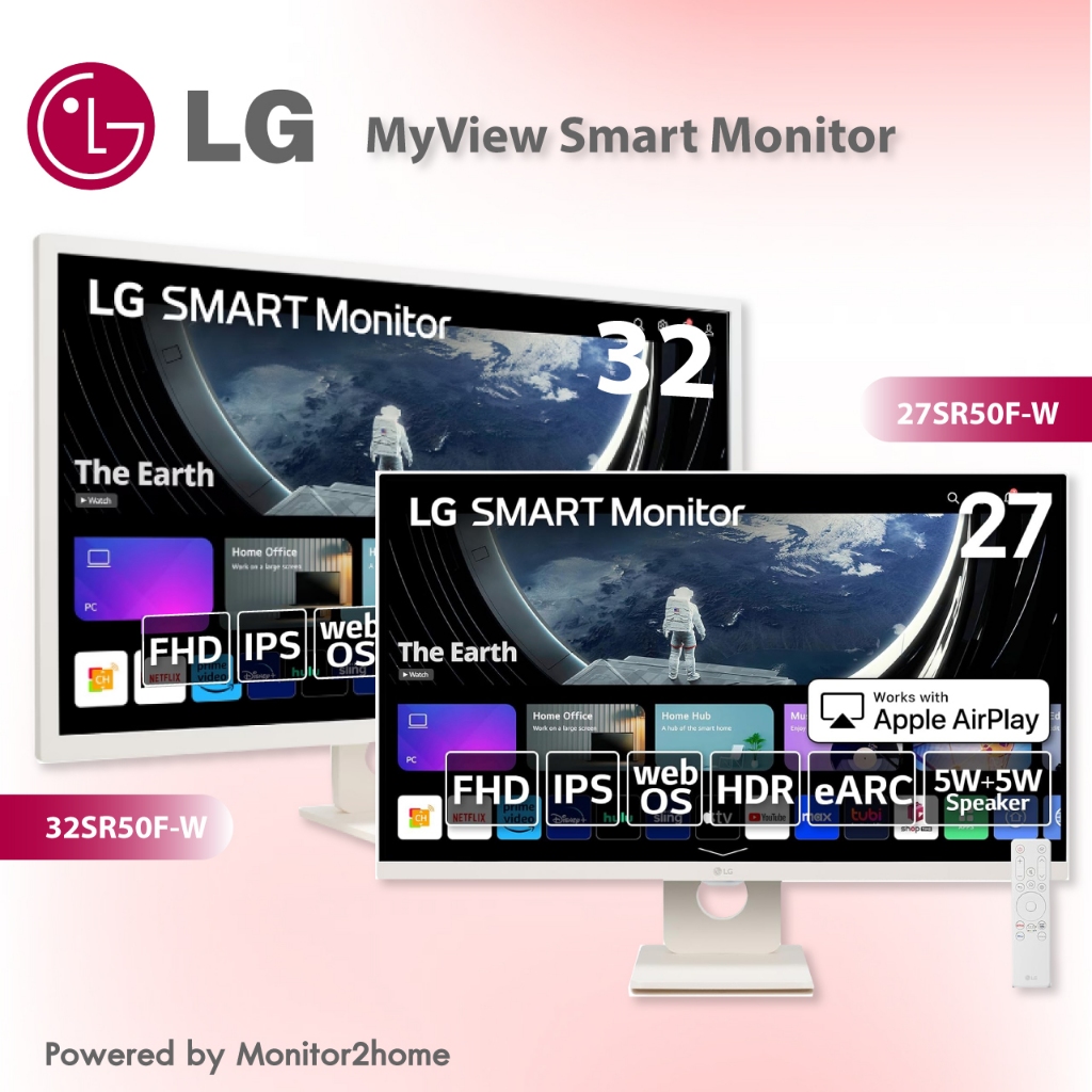 LG MyView Smart Monitor 27" 27SR50F-W, 32" 32SR50F-W, Full HD 1080P IPS Panel, Built in Speakers, Wifi &amp; Bluetooth Connectivity, webOS Smart TV Apps with Remote Control, White