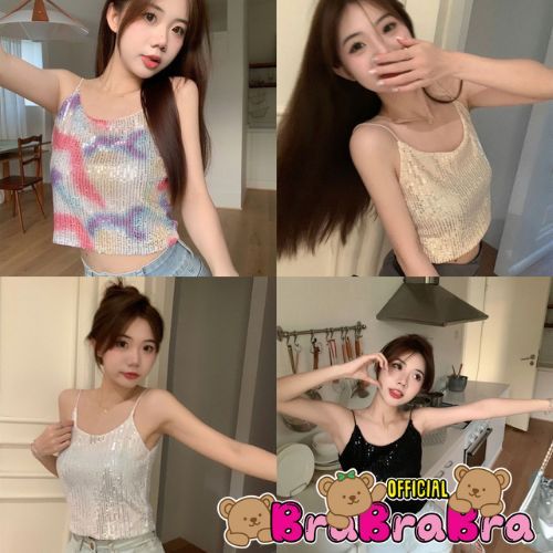 🧸💦𝑩𝒓𝒂𝑩𝒓𝒂𝑩𝒓𝒂⛱️🧸 #f-160 *โอกาสสุดท้าย* เสื้อ ครอปท็อป แขนกุด แต่งไล่โทนสี แฟชั่นสไตล์ เกาหลี