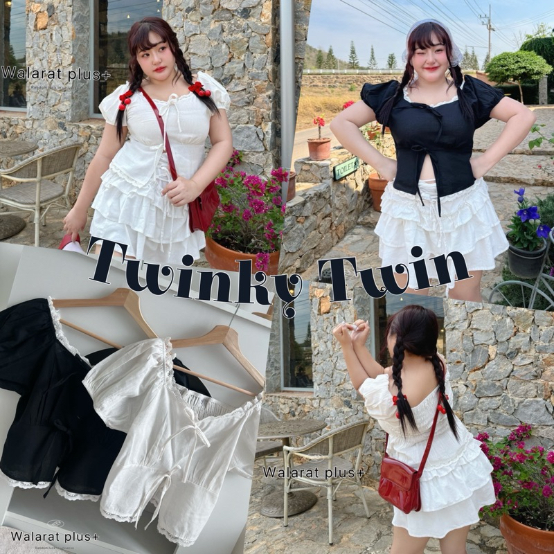 𝐂𝐡𝐮𝐛𝐛.(อก36-50) 𝑇𝑤𝑖𝑛𝑘𝑦 𝑡𝑤𝑖𝑛 เสื้อสาวอวบ แต่งขอบลุกไม้ ติดโบว์สองจุด น่ารัก หวานมาก #T011