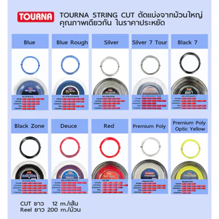 TOURNA SYNTHETIC GUT CUT เอ็นเทนนิส 40ft/12m.ตัดแบ่งจากม้วนใหญ่ คุณภาพเดียวกันในราคาพิเศษ เอ็นกลมทอง