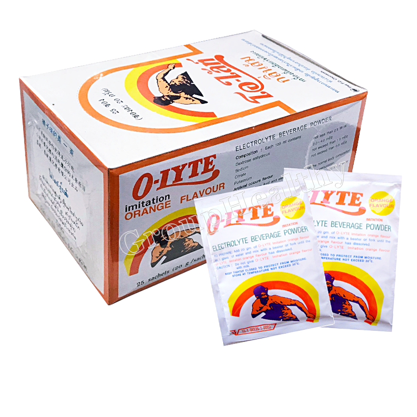 O-LYTE Imitation Orange Flavour โอ-ไลท์ กลิ่นส้ม เครื่องดื่มเกลือแร่ สำหรับผู้ที่เสียเหงื่อมาก จำนวน 25 ซอง 1 กล่อง