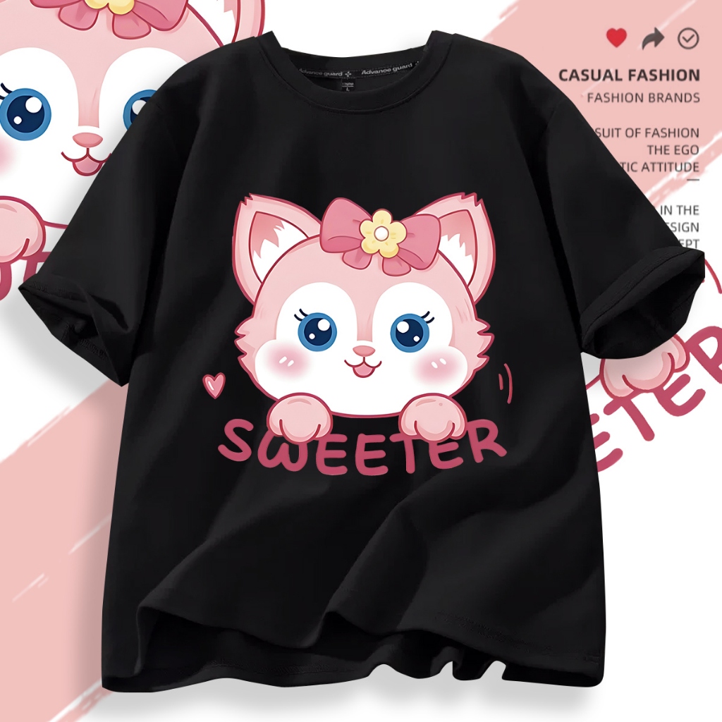 D56 จัดส่งด่วนเสื้อยืดคอกลมแขนสั้นลายสวยผ้าดีใส่ได้ทั้งชายและหญิง