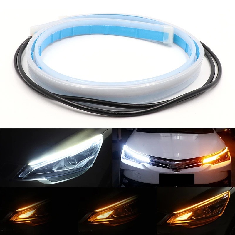 12V Wll ไฟLed สำหรับรถยนต์ ไฟวิ่งระหว่างวัน ไฟหน้าสองสี แถบไฟซิลิโคน ไฟตกแต่งหน้ารถ