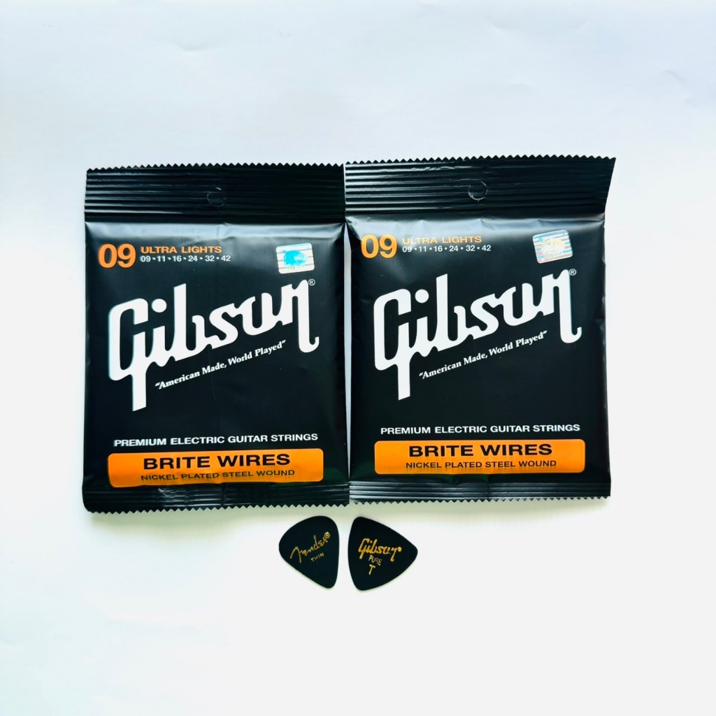 แพ็ค2ชุด สายกีตาร์Gibsonไฟฟ้า (เบอร์09) แพ็คสุดคุ้มสุดประหยัด ราคานี้ลูกค้าจะได้รับ 2 ชุดแถมฟรีปิ๊กกีตาร์!! อย่างดี