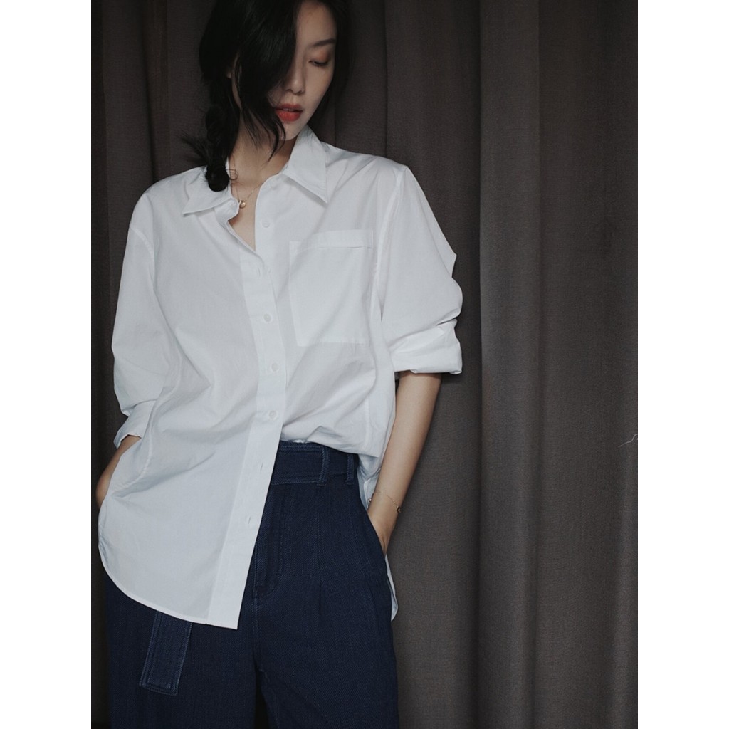 COD FUUU086 เสื้อเชิ้ตแขนยาวคอปกผู้หญิง oversize เสื้อแฟชั่นเกาหลีย้อนยุค ผ้านิ่มมาก
