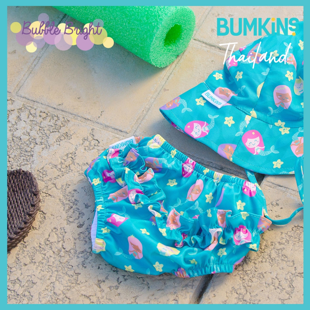 Bumkins กางเกงว่ายน้ำมาพร้อมหมวกเข้าเซท Swim Set  ลาย Mermaids (มีไซส์ 6 ,12 , 18 , 24 เดือน)