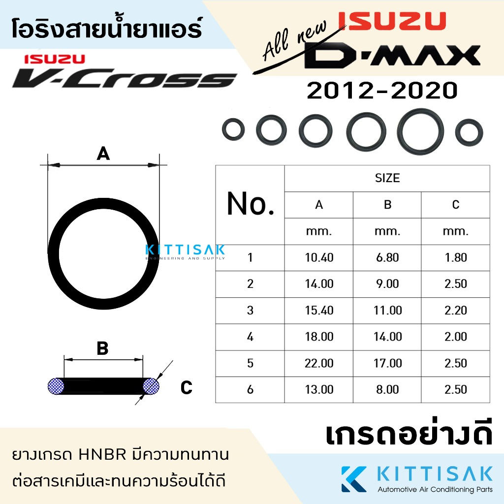 HNBR ลูกยางโอริง Isuzu Dmax 2002-2012-2019 เกรดอย่างดี