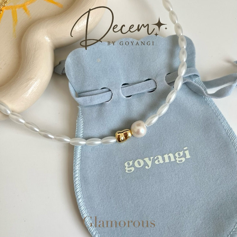 Decem - สร้อยคอลูกปัดมุก จี้อะไหล่ทองชุบ18K  มีถุงใส่แถม