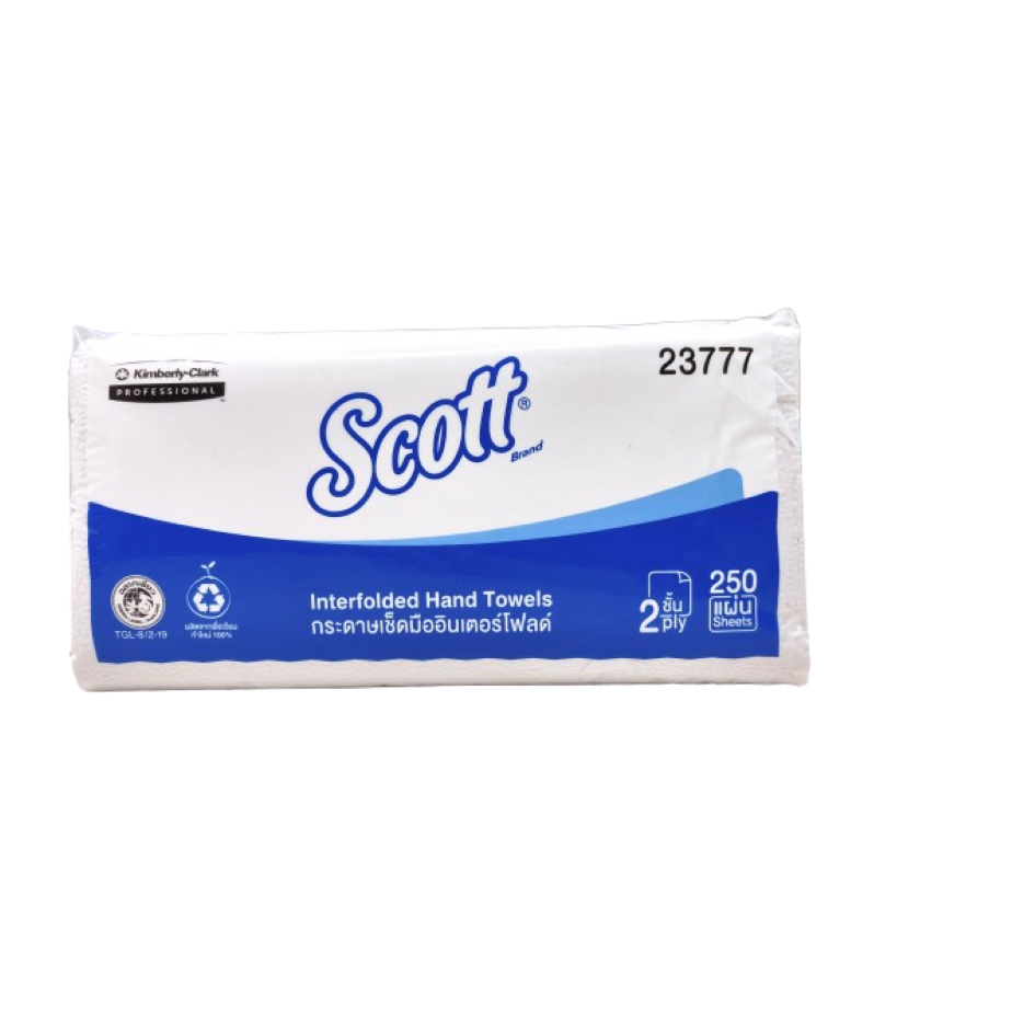 กระดาษเช็ดมือแบบแผ่นหนา 2 ชั้น SCOTT Interfold 2 Ply Hand Towel 250 แผ่น / ห่อ ขายปลีก ไม่ต้องซื้อยกลัง
