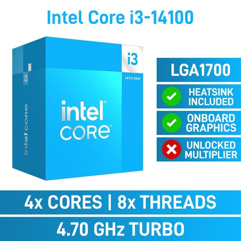 CPU (ซีพียู) INTEL CORE I3-14100 - 4C / 8T 3.5-4.7GHz (INTEL SOCKET 1700)
