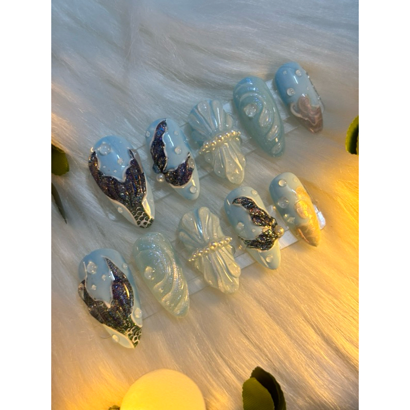 เล็บปลอมpvc  mermaid รหัส65 (อ่านรายละเอียดก่อนน้า)💖