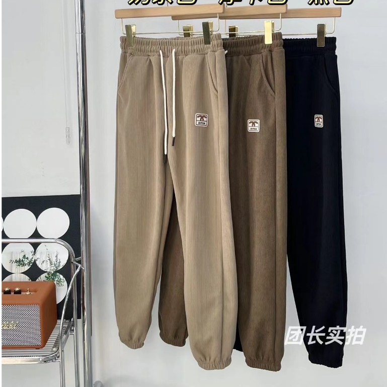 พร้อมส่ง กางเกงขายาว ผ้าลูกฟูก เอวยางยืด กระเป๋าข้างสินค้าพร้อมส่งผ้าหนคุณภาพดีภาพถ่ายจริง
