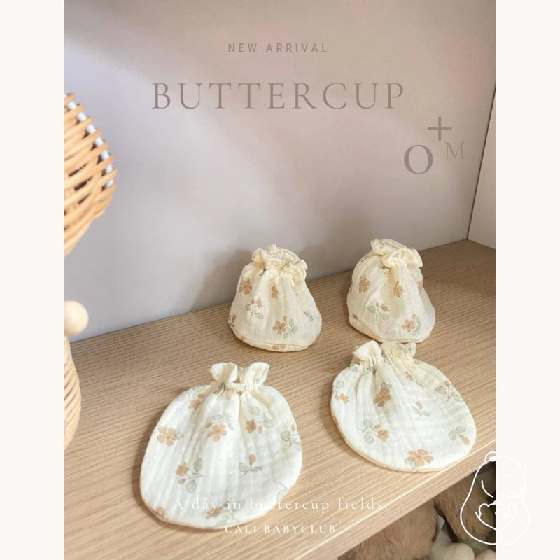 Cali ถุงมือถุงเท้า เด็กอ่อนผ้ามัสลินทอ *Buttercup💐 *ป้าย Cali baby