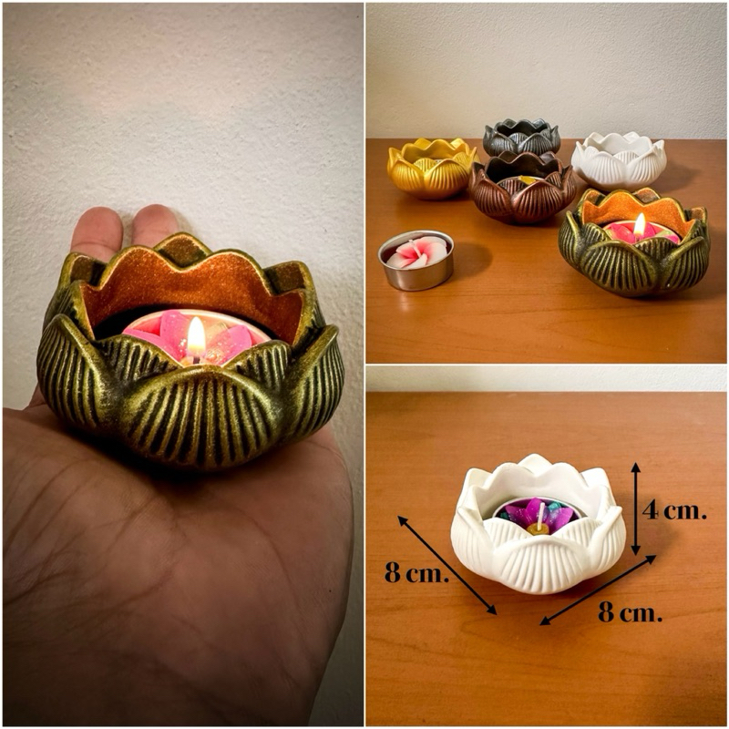 ที่วางเทียนหอม ที่ตั้งเทียน ที่ใส่เทียน รูปดอกบัว วางเทียนอโรม่า aroma candle holder Thai souvenirs.