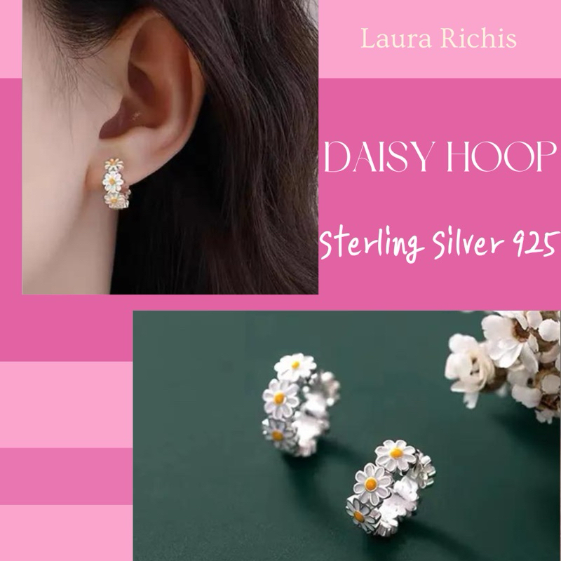 ต่างหูเงินแท้ / เงินแท้ 100% / ดอกไม้ / ต่างหูดอกเดซี่ / Luara Richis / ต่างหูเงินS925 / Daisy Hoop