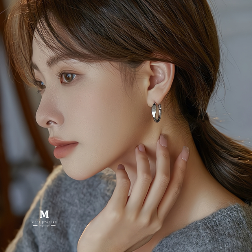 MEET พร้อมส่ง ต่างหูเงิน Circle ต่างหูแฟชั่น ต่างหูห่วง ตุ้มหูเงินแท้925 ต่างหูผู้หญิง ต่างหูเกาหลี ตุ้มหูเงิน ต่างหู