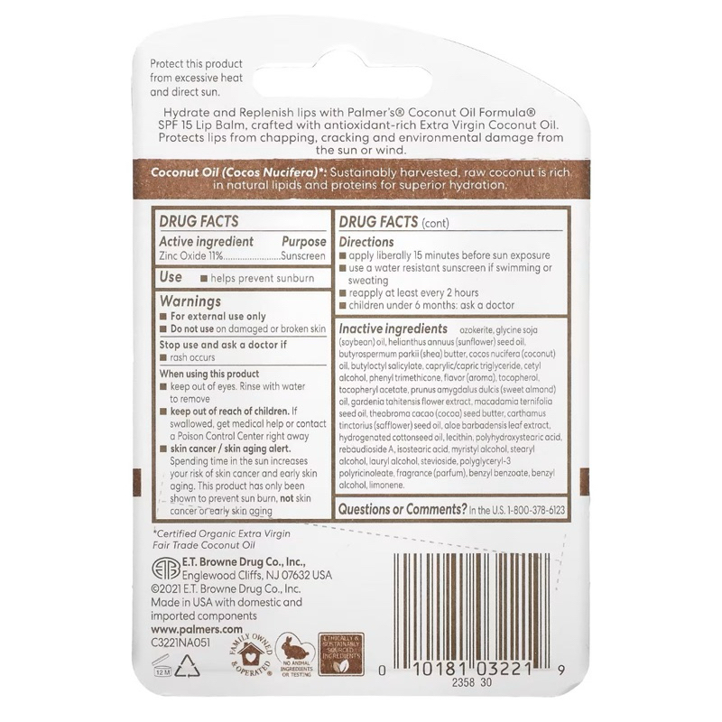 🐤Palmer’s ลิปบาล์ม ลิปมัน บาล์มอเนกประสงค์ สูตรโกโก้บัตเตอร์/ น้ำมันมะพร้าว เพิ่มความชุ่มชื้นพิเศษ แบรนด์แท้ 🇺🇸 - รูปที่ 3