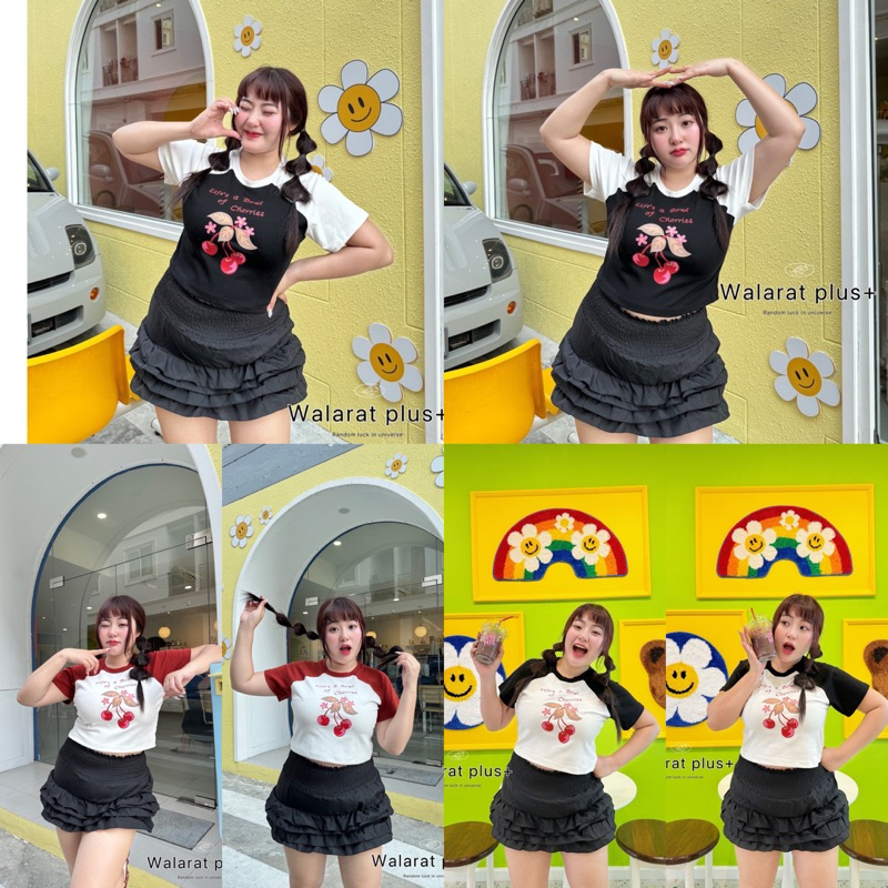 ส่งจากกทม เสื้อครอป คอกลม Plussize