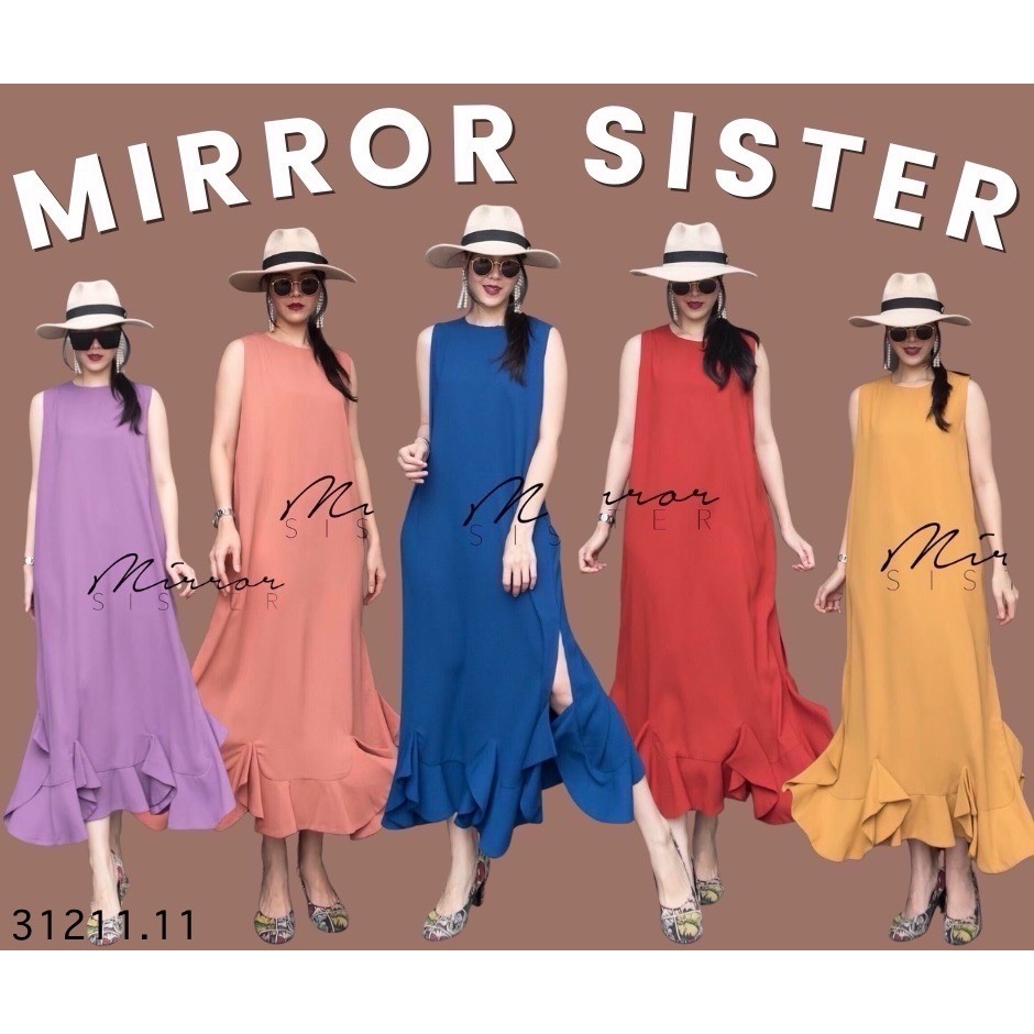 🔖ป้าย Mirrorsister 31121.11 เดรสตัวยาวแขนกุด แต่งชายระบาย 2ข้างผ่าแหวก ซิปหลัง ไม่บางแต่ใส่สบาย ใส่ง