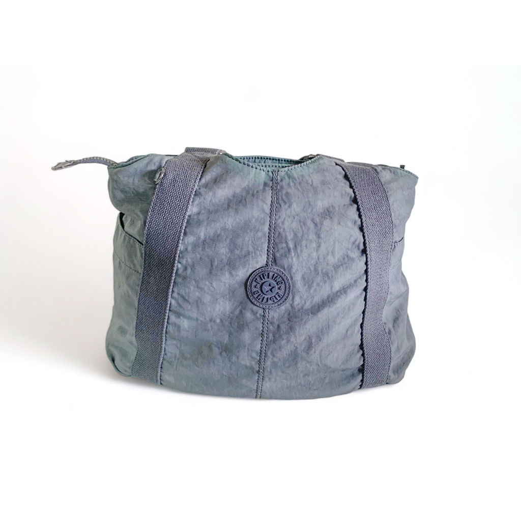 กระเป๋าถือ Kipling แท้ ✔️ มือสอง สะพายไหล่ สีเทาอมฟ้าใบใหญ่