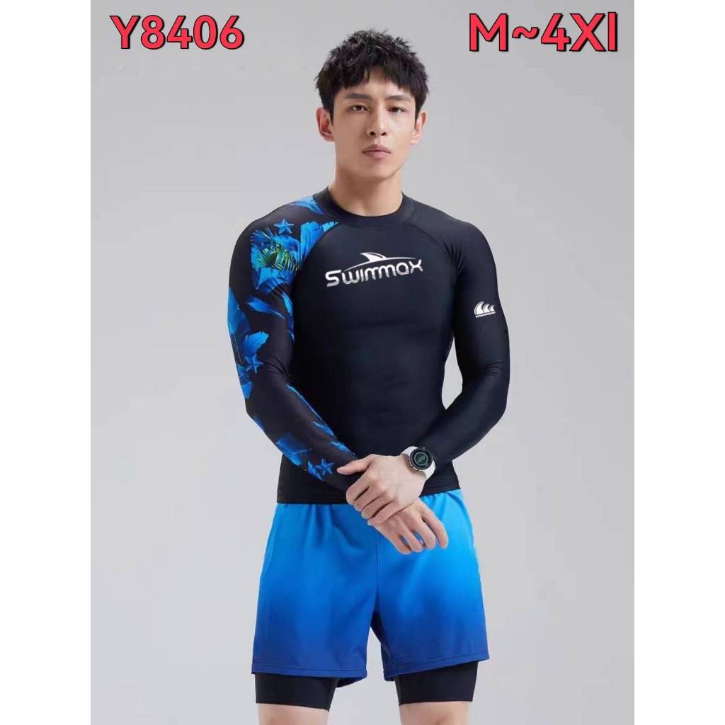 เสื้อว่ายน้ำชาย เสื้อว่ายน้ำแขนยาว ผ้ากันยูวี สินค้าพร้อมส่ง ใส่แล้วอย่างเท่ห์ sunwin88