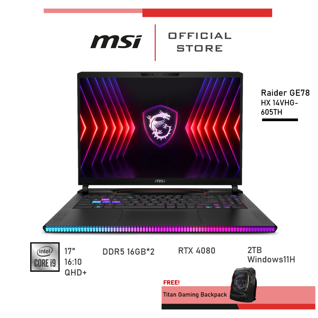 MSI Raider GE78 HX 14VHG-605TH (17"QHD+, RTX 4080, DDR5 16GB*2) Notebook, Laptop