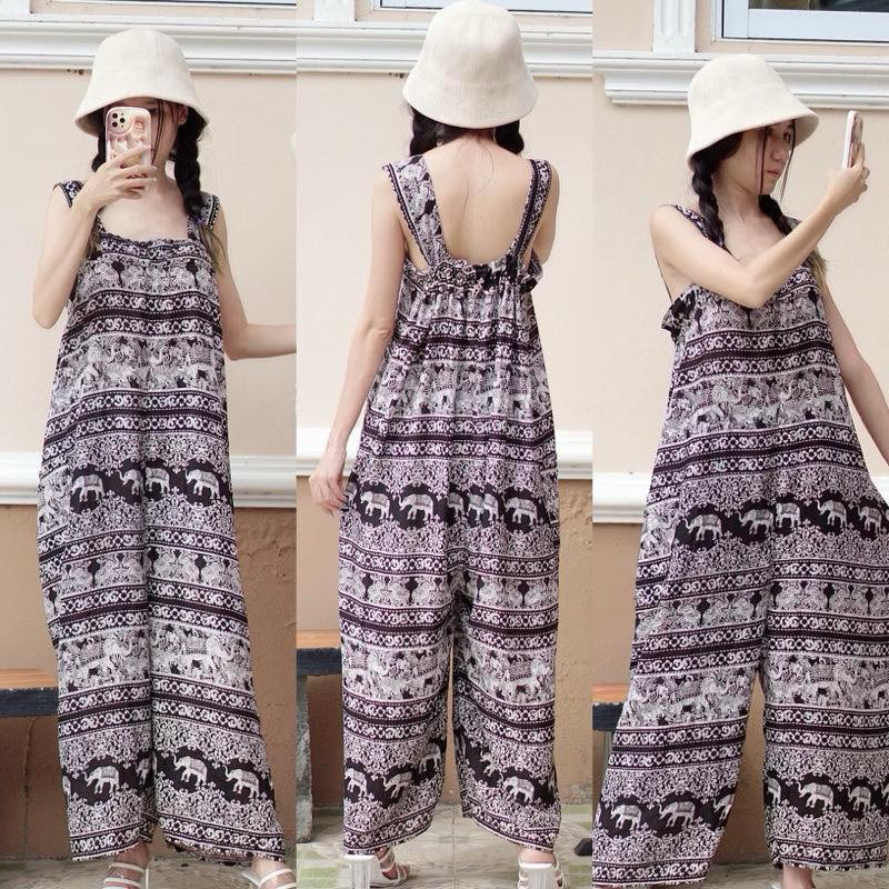 จั๊มหมีลายช้าง จั๊มกางเกงลายช้าง ใส่ได้s-xl ผ้าแมมเบิดใส่สบาย ผลิตจากไทย