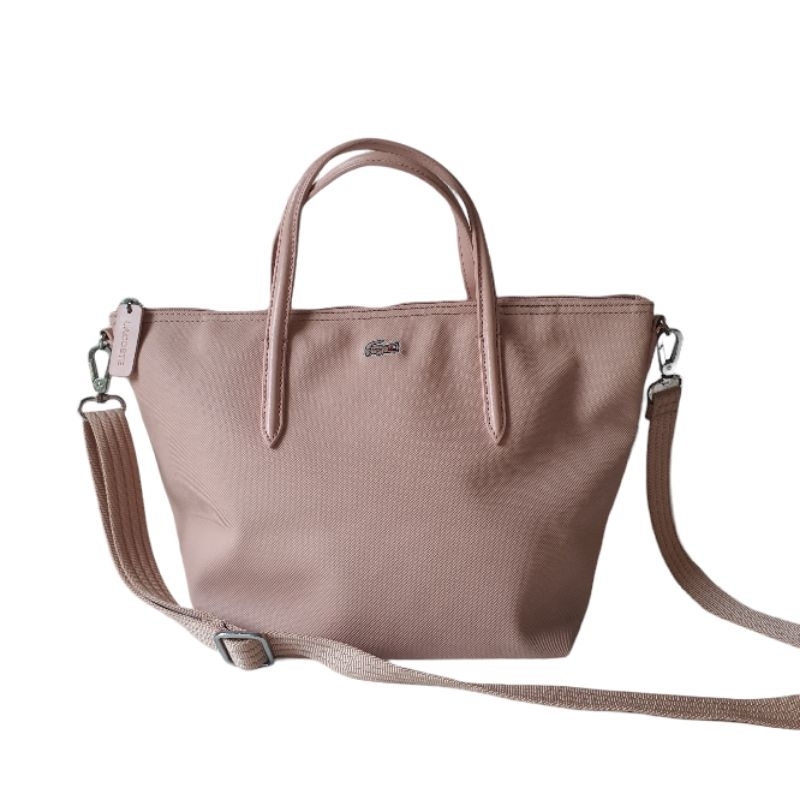 Lacoste 👛 กระเป๋าถือ สีส้มอมชมพู กระเป๋ามือสอง