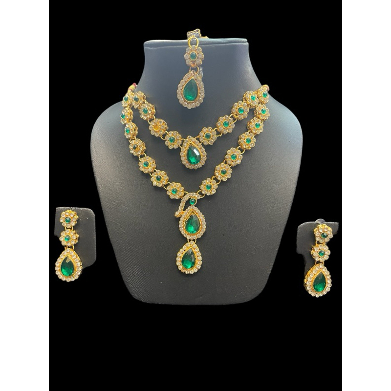 necklaceสร้อยคอหยดน้ำตาอินเดีย# ชุดเครื่องประดับสไตล์อินเดีย ชุดสร้อยคออินเดียใส่กับชุดแขก ครบชุด พร้อมต่างหู จี้หน้าผาก - รูปที่ 5