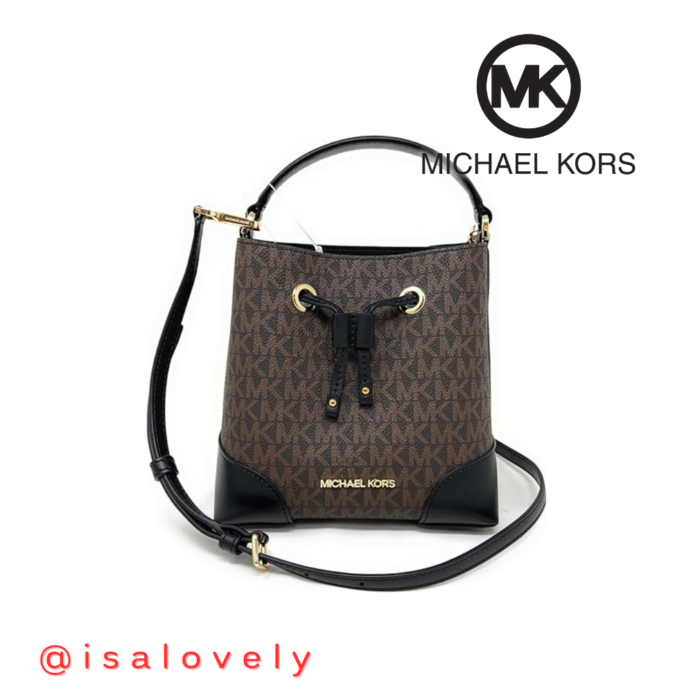 📌Isa Lovely Shop📌  Michael Kors Mercer Small Drawstring Bucket 35F2GM9M1B Brown / Black