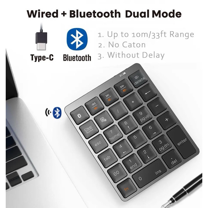 แป้นพิมพ์ตัวเลขไร้สายดิจิตอลคีย์บอร์ดบลูทูธอลูมิเนียม2พอร์ต USB 2.0สำหรับ Windows คอมพิวเตอร์แล็ปท็อปโทรศัพท์