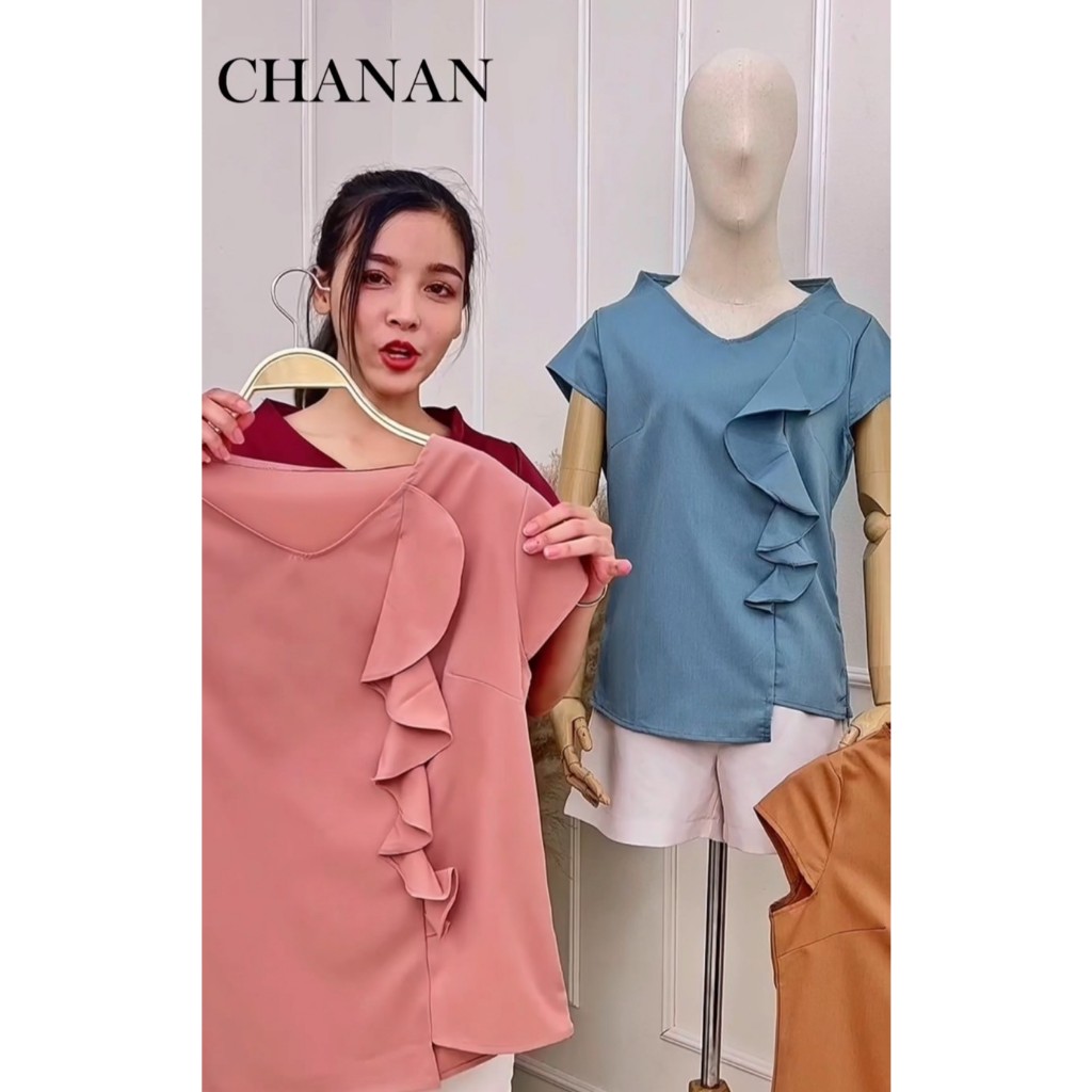🔥Chanan☘️ เสื้อผ้ายฝ้ายลินิน แขนสั้นคอปืนแต่งระบาย ใส่ทำงาน ใส่ออกงาน ใส่ได้ทุกโอกาส สวมใส่สบาย มี4สี รุ่น ZJ36