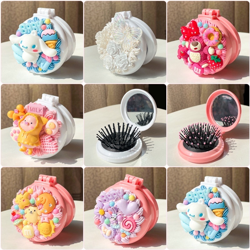 น่ารัก DIY หวีกระจกกิ๊บติดผม DIY กาวเรซินเครื่องประดับทำด้วยมือแพคเกจวัสดุหวีผมโฮมเมด