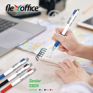 Flexoffice ปากกาลูกลื่น หัว 0.7mm ⭐Senior⭐ รุ่น FO-026 *หมึกสีน้ำเงิน/แดง/ดำ* เขียนลื่น จับถนัดมือ!!