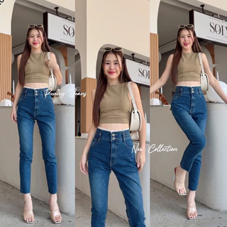 💓 Punny Jeans⚡️⚡️กางเกงยีนส์ผู้หญิง ทรงบอยผ้ายืด แต่งลูกไม้ มีถึง Big Size 34-40