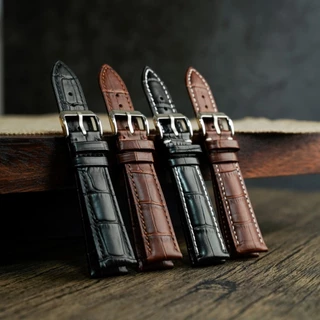 สายนาฬิกาหนังแท้ หนังวัวปั๊มลายจรเข้ Cowhide Leather Strap คุณภาพดี ลายชัด [V08]