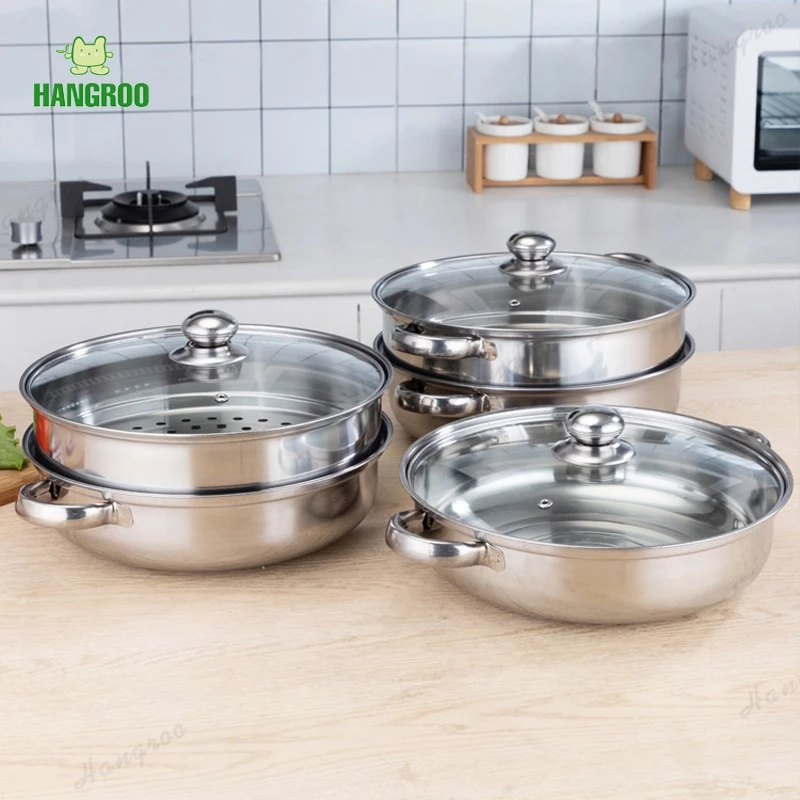 HANGROO POT-G หม้อนึ่งฝาใส 2/3ชั้น ขนาด28cm. หม้อสแตนเลส อเนกประสงค์ ใช้ได้ทุกเตา