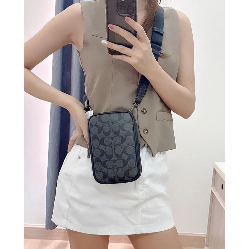 COACH ADEN CROSSBODY IN SIGNATURE CANVAS IN GUNMETAL/KHAKI (CO912)