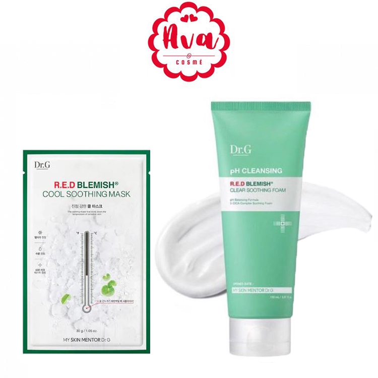 (ฉลากไทย) Dr.G Red Blemish Cool Soothing Mask / Dr.G Ph Cleansing Red Blemish Clear Soothing Foam 30