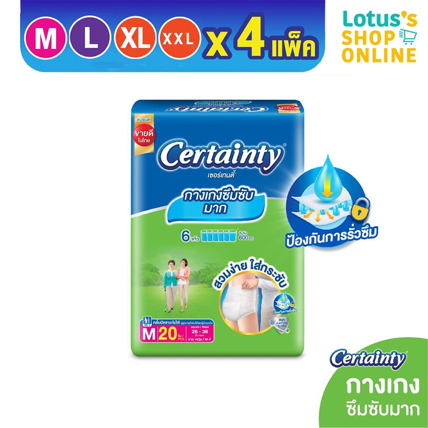 [ขายยกลัง!] [ลังละ 4 แพ็ค] เซอร์เทนตี้ กางเกงซึมซับ ซุปเปอร์แพ้นส์ CERTAINTY SUPER PANTS