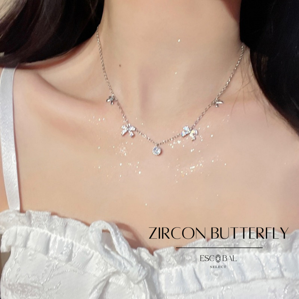 ESCOBAL พร้อมส่ง สร้อยคอเงินแท้ Zircon Butterfly สร้อยเพชร ของขวัญให้แฟน สไตล์ใหม่ ขายดี วาเลนไทน์